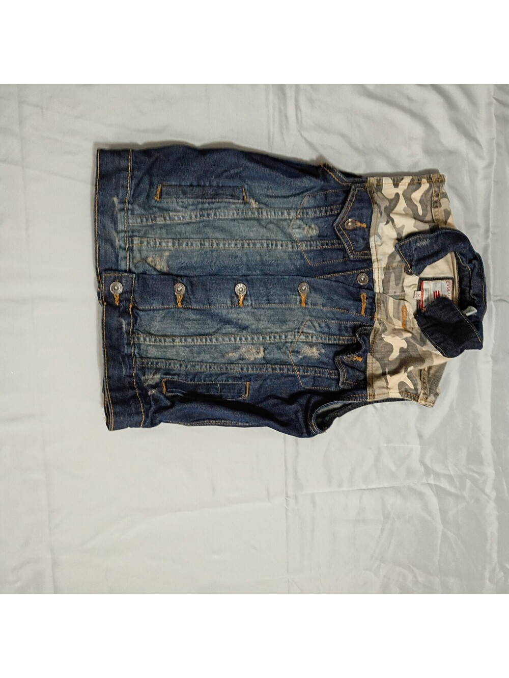 Evolution in Design Denim Vest with Camouflage Accent